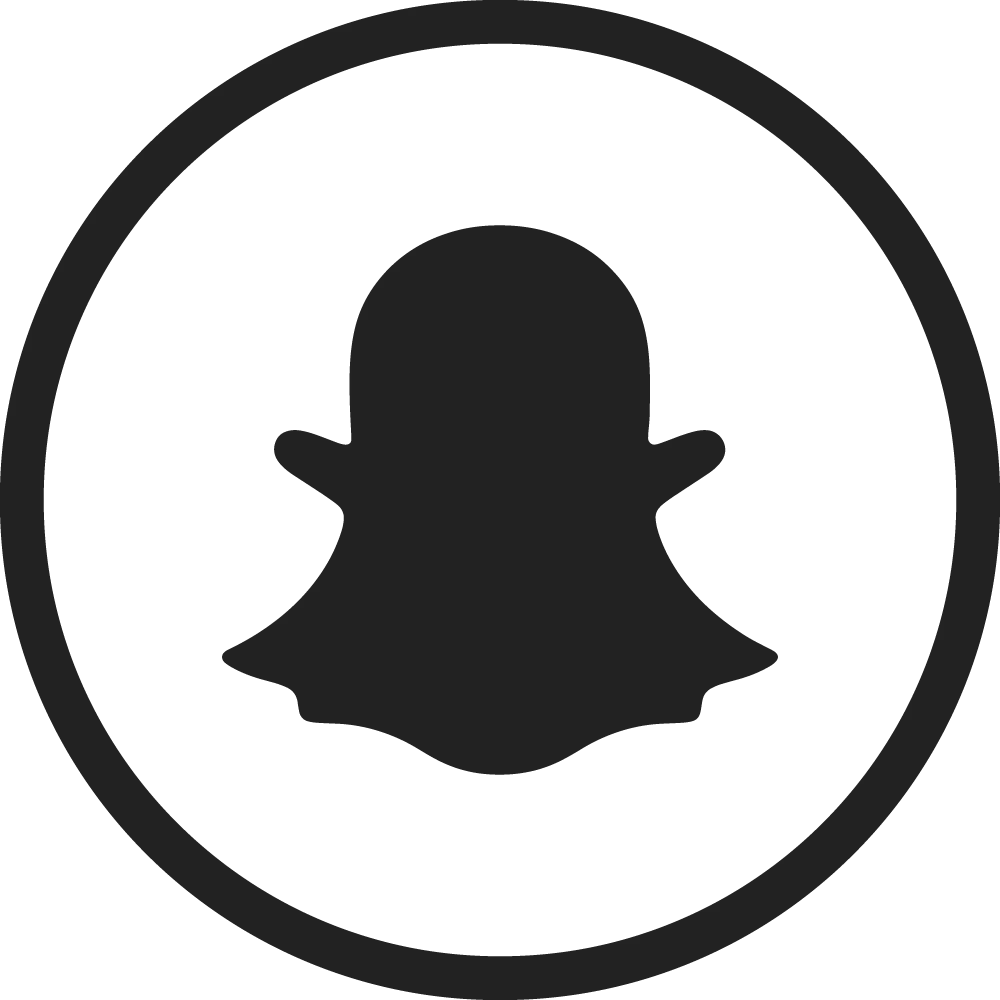 Black Snapchat logo icon in a circular outline, representing the platform’s large user base.