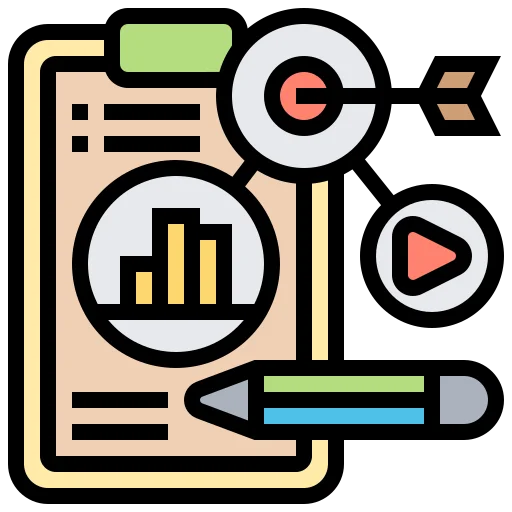 Clipboard with charts, analytics, and a play button, symbolizing the creation of highly engaging and interactive social media content.