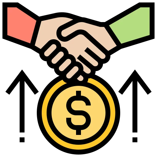 Handshake over a dollar symbol representing lead conversion to sales through social media marketing.